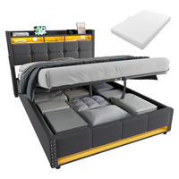 POLSTERBETT 140×200 mit Matratze und Bettkasten, LED und USB, Leinenbezug, in Grau - Grau, Holzwerkstoff/Textil (140/200cm) - STILVORA