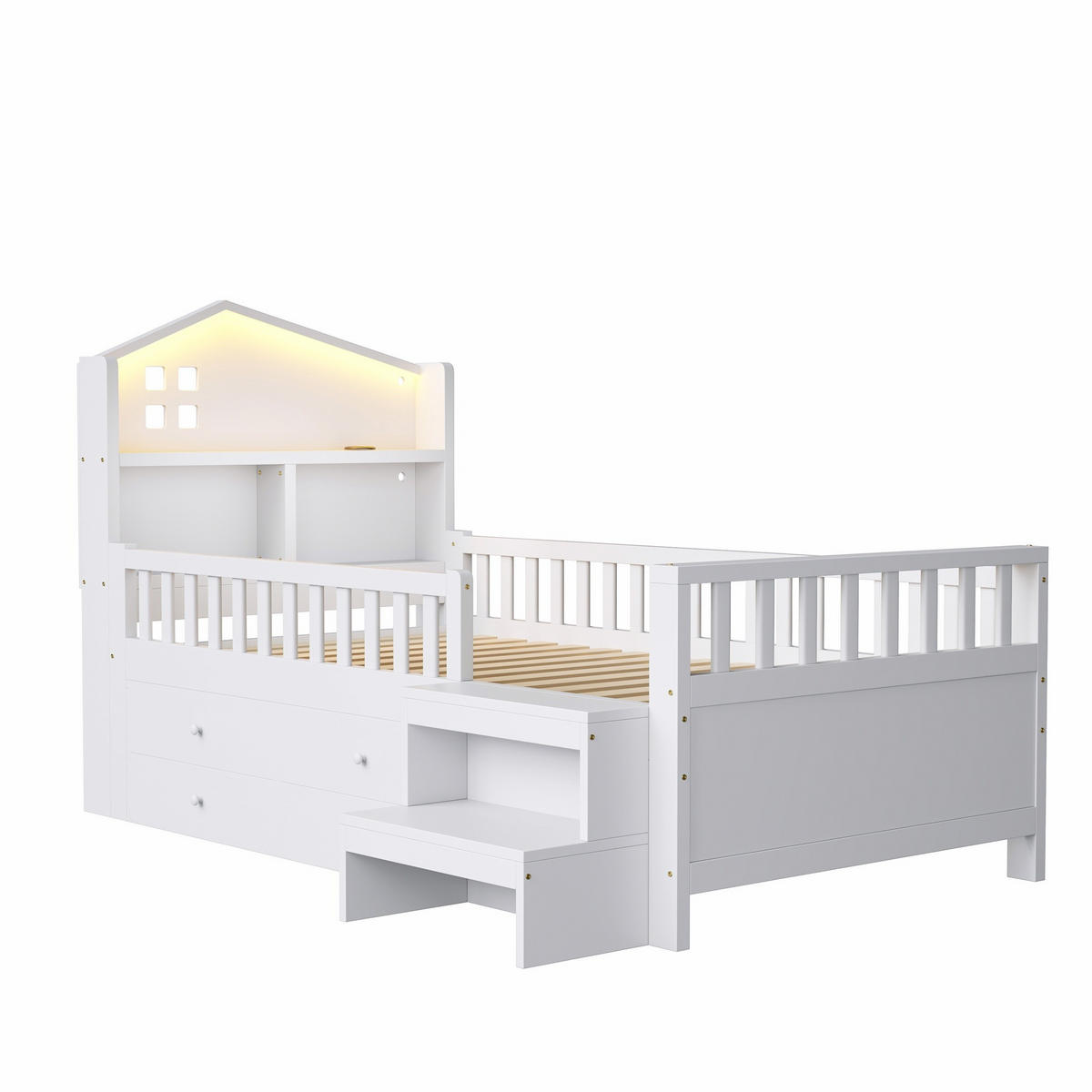 KINDERBETT 90/200 cm DE-01475, in Weiß, mit 4 Schubladen, LED-Leuchten und Ladeanschlüssen - Weiß, Holz (90/200cm) - ComfortXL