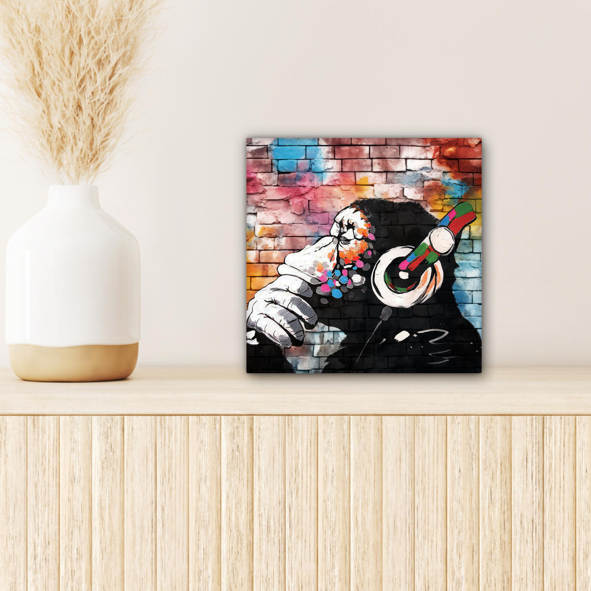 LEINWANDBILD Affe - Graffiti - Musik 20x20 cm - Multicolor, Textil (20/20cm) - MuchoWow