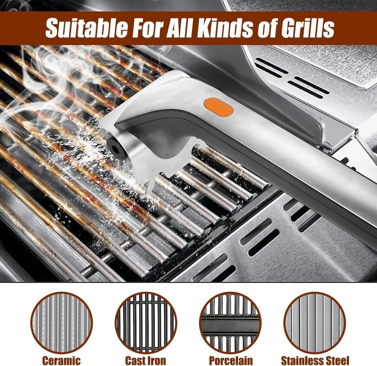 GRILLBÜRSTE Elektrische & Edelstahl Silber-Schwarz, Silber - Silberfarben, Metall (11cm) - Authentics