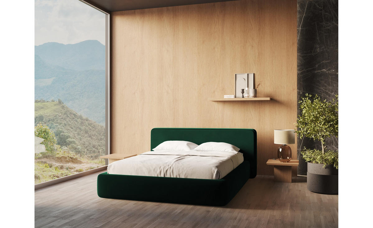 POLSTERBETT mit Bettkasten und Lattenrost 220x225 Grün - Dunkelgrün/Schwarz, Kunststoff/Textil (180/200cm) - Makamii