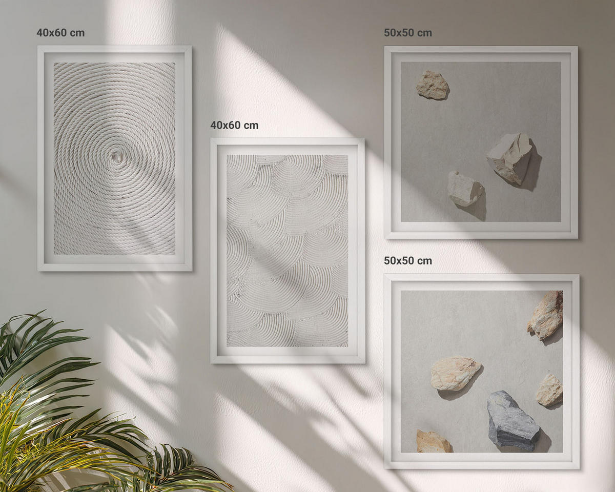 BILDER SET 4er Set - 50x50 cm & 40x60 cm Weißer Rahmen - Geometrische Pappsteine - Weiß, Kunststoff (50/50cm) - TULUP