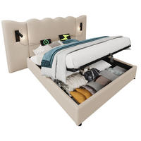 POLSTERBETT 160/200 cm Beige mit Stauraum, Leselicht und USB- sowie Type-C-Anschlüssen - Beige, Textil (160/200cm) - Flora Grace