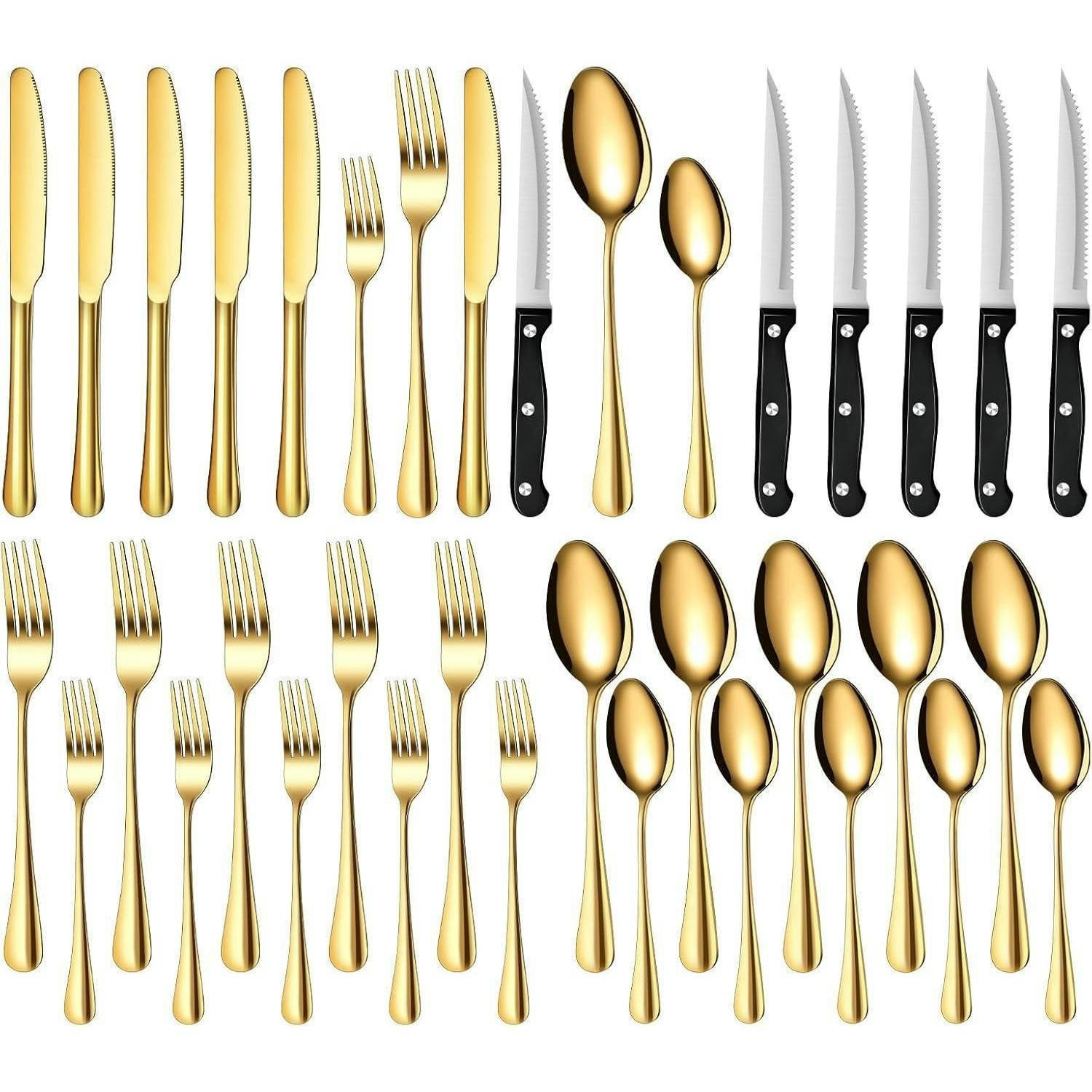 BESTECKSET 36-teilig Gold Edelstahl für 6 Personen - Goldfarben, Metall