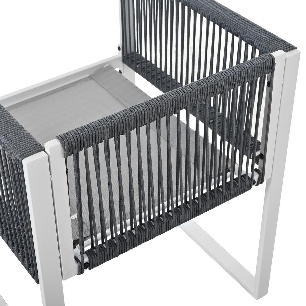GARTENESSGRUPPE Grau/Weiß 7-teilig für 6 Personen mit Glasplatte & Seilgeflecht - Grau, Metall - PANGIVO