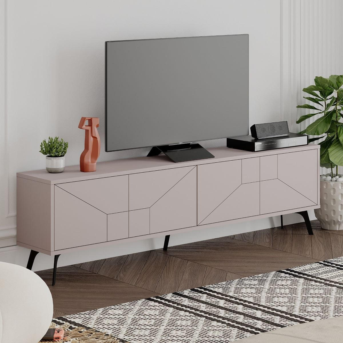 TV-MÖBEL 4 Türen L180 cm - Dune - Taupe, Holzwerkstoff (29.6/50/180cm) - Calicosy