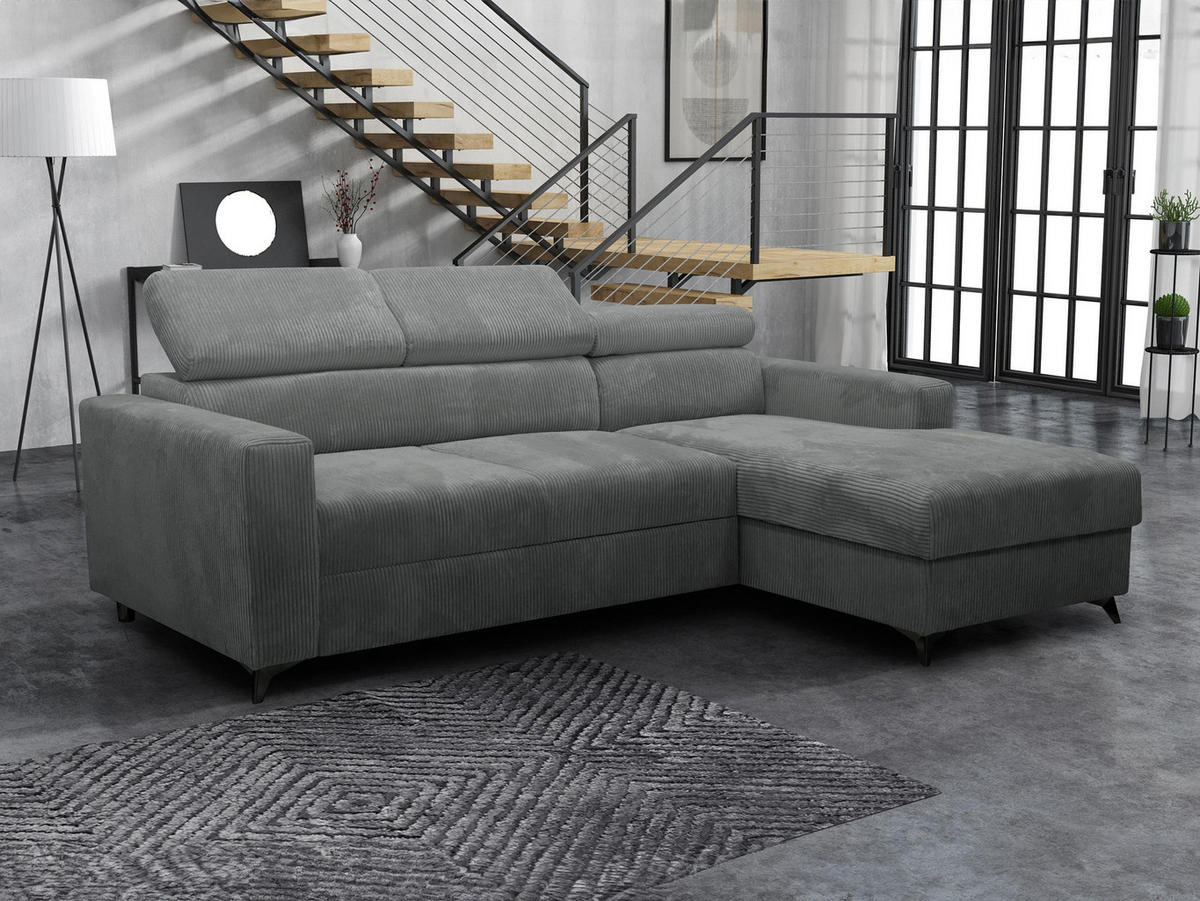 ECKSOFA Milano Premium Cord, Seite: Rechts 2R+LC - Schwarz/Graphitfarben, Holz/Textil (236/172cm) - MIRJAN24