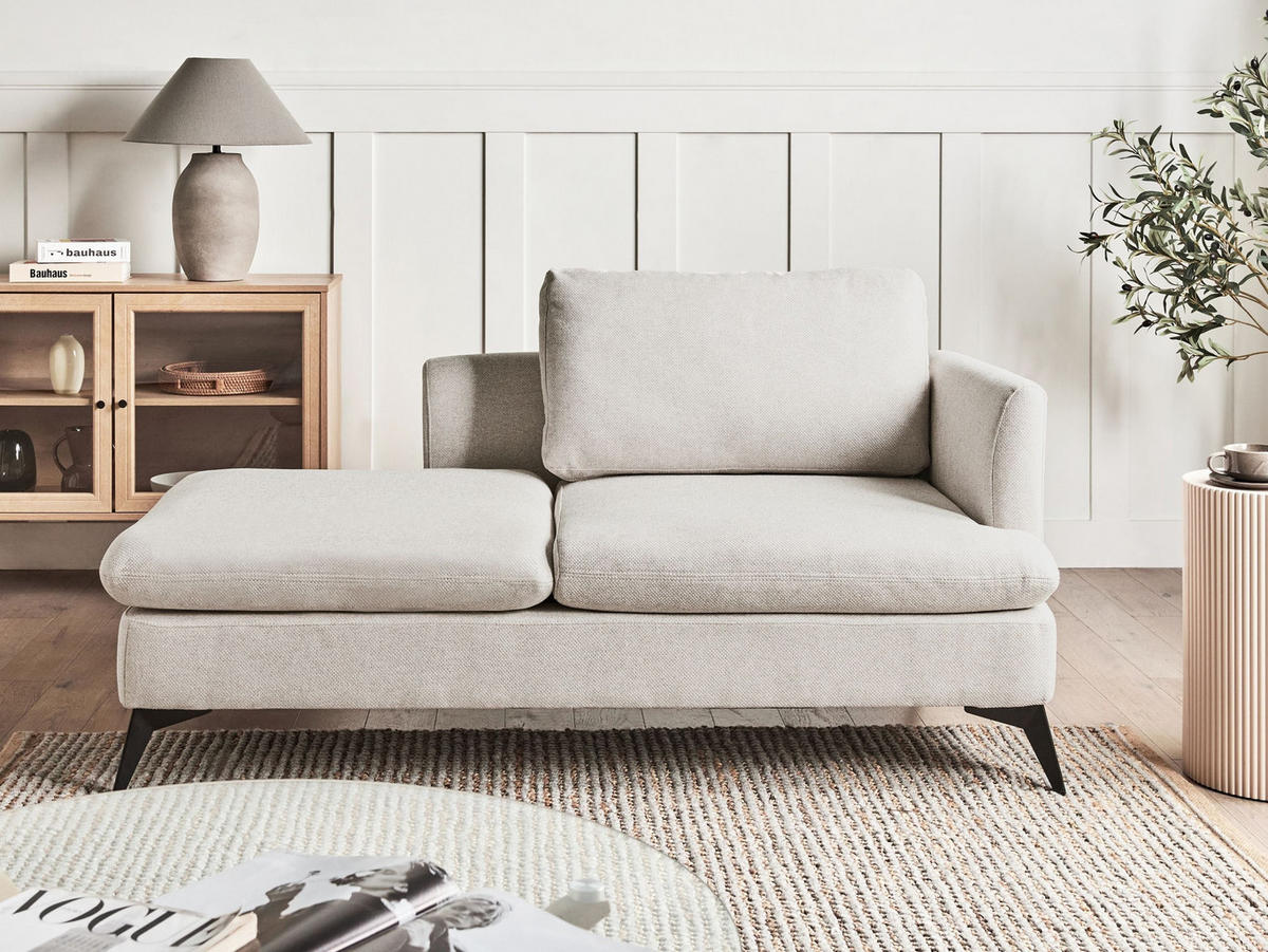 ČALOUNĚNÉ LEHÁTKO CHAISE LONGUE PRAVOSTRANNÉ Látka Světle béžové Sievoz - černá/béžová, textil (155/84/85cm) - Beliani