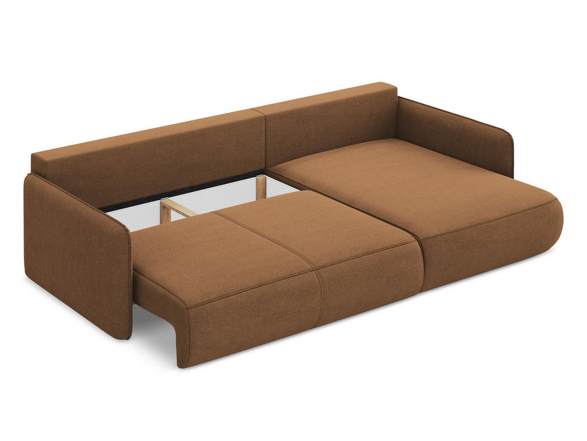 ECKSOFA mit Schlaffunktion Strukturstoff Stoff Orange - Terra cotta/Schwarz, Kunststoff/Textil (240/148cm) - Makamii