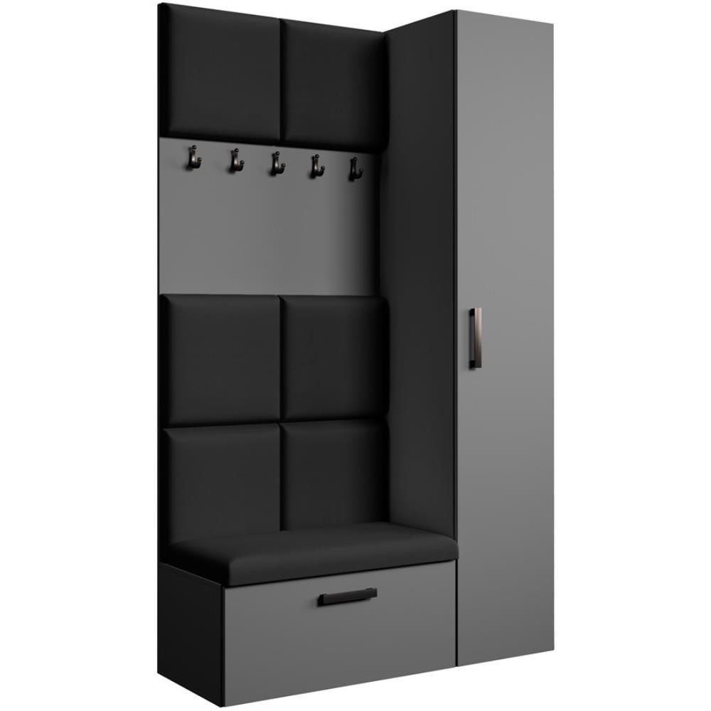 GARDEROBE Margaret I+IV 121/203/43 mit gepolsterten Paneelen - Schwarz/Graphitfarben, Holzwerkstoff/Kunststoff (121/203/43cm) - Beautysofa