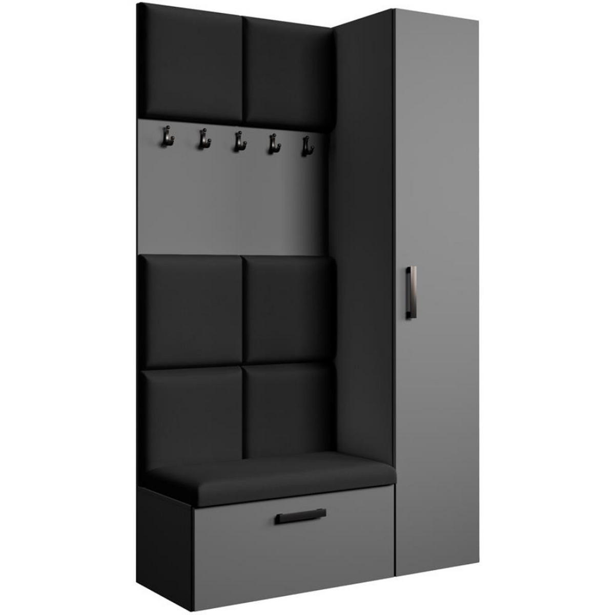 GARDEROBE Margaret I+IV 121/203/43 mit gepolsterten Paneelen - Schwarz/Graphitfarben, Holzwerkstoff/Kunststoff (121/203/43cm) - Beautysofa