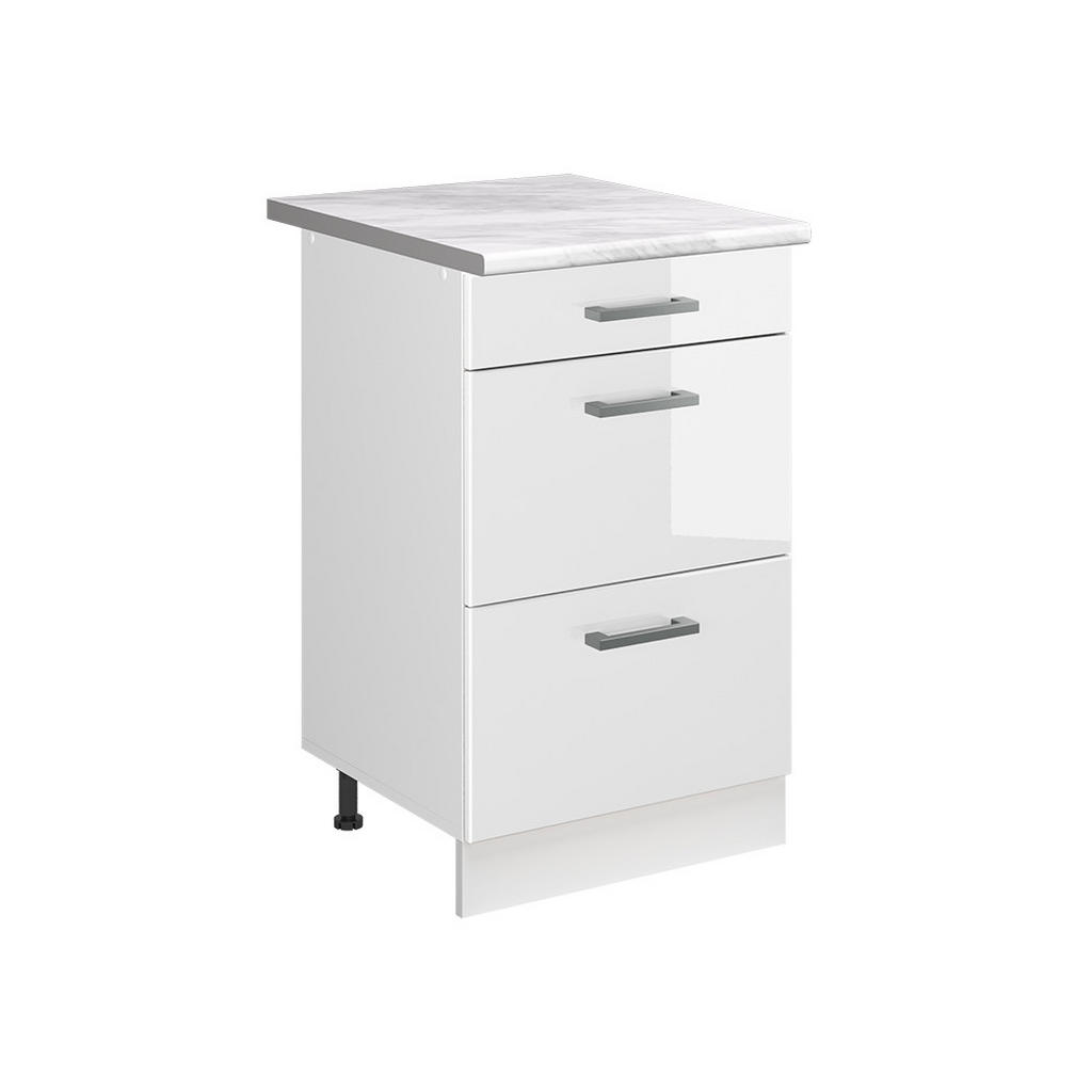 DULAP DE BAZĂ DE BUCĂTĂRIE R-Line, Alb lucios ridicat/Alb, 50 cm стільниця Мармур