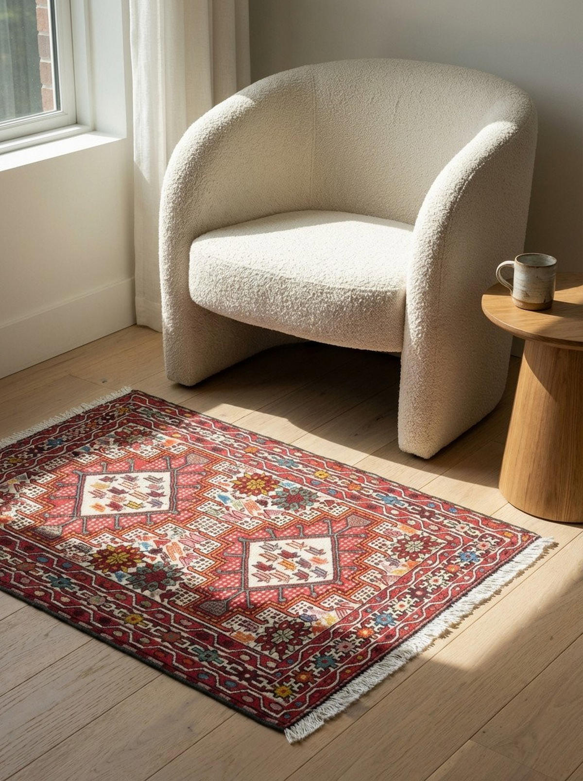 HANDWEBTEPPICH Sumak Shahsavan Beige 99/79 cm Baumwolle - Beige, Textil (79/99cm) - Looma