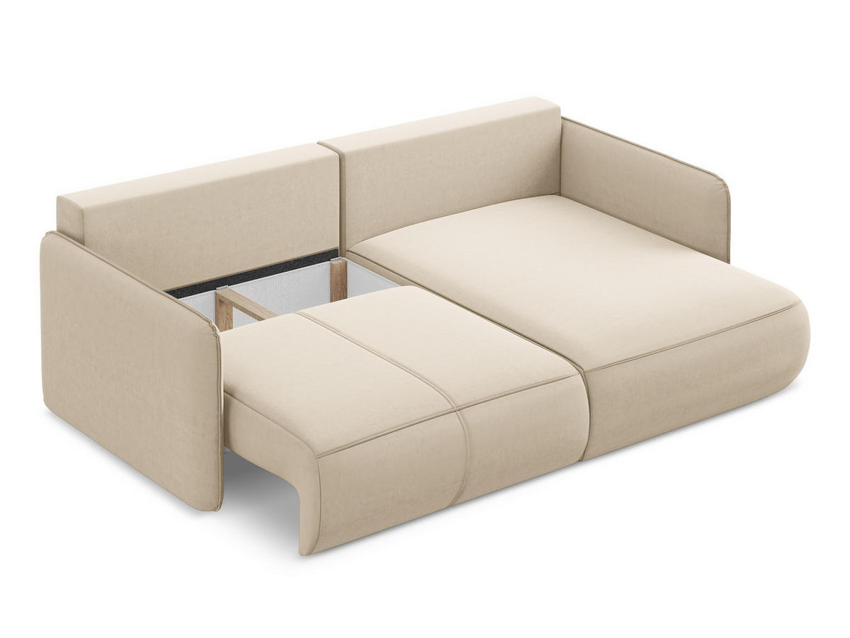 ECKSOFA mit Schlaffunktion Samt Stoff Beige - Beige/Creme, Kunststoff/Textil (207/148cm) - Makamii