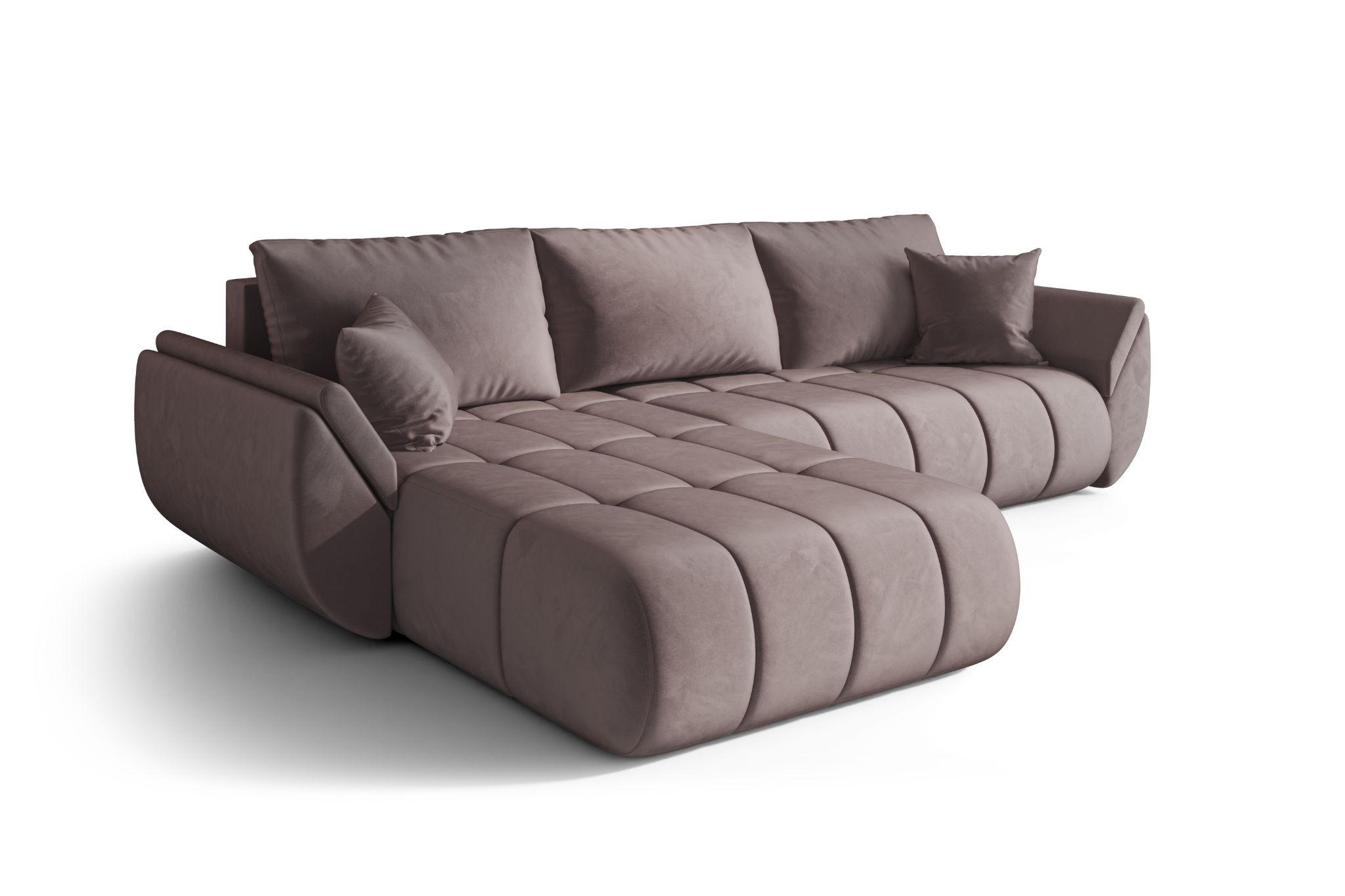 ECKSOFA TOKYO PREMIUM mit Schlaffunktion, Stoff MONOLITH, Lila, Links - Lila, Holz (280/190cm) - Kaiser Möbel