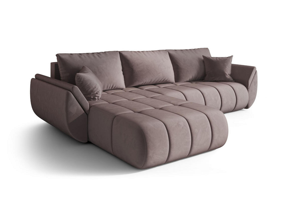 ECKSOFA TOKYO PREMIUM mit Schlaffunktion, Stoff MONOLITH, Lila, Links - Lila, Holz (280/190cm) - Kaiser Möbel