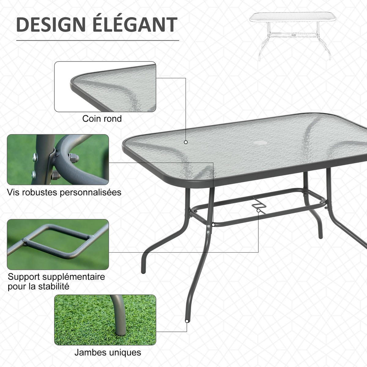 GARTENTISCH DE-14071 rechteckig 120x80 cm, mit Schirmhalterung Grau - Grau, Metall (120/80/70cm) - ComfortXL