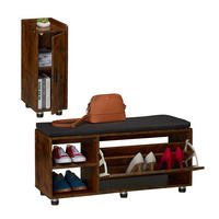 2-TLG.SCHUHBANK mit Schrank Set - Braun/Grau, Holzwerkstoff/Textil (100/48.5/35.5cm) - Relaxdays