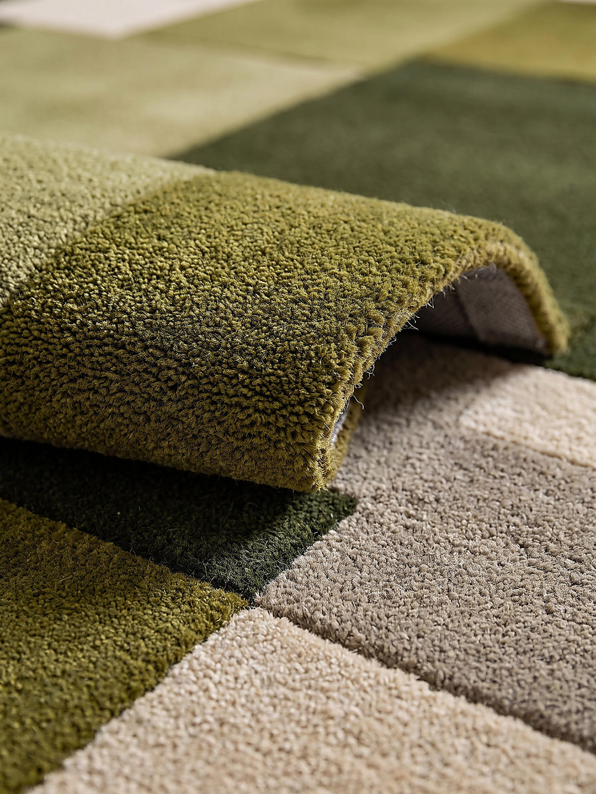 WOLLTEPPICH handgetuftet HALLEIN, Farbblöcke, Erdtöne-Grün, 200 x 290 cm - Grün, Textil (200/290cm) - KADIMA DESIGN