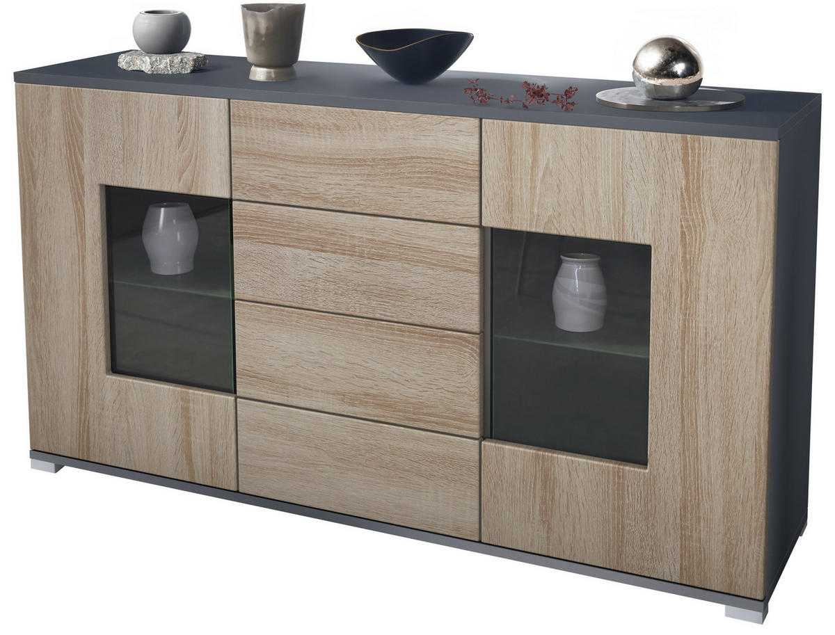 SIDEBOARD Grömitz Eiche sägerau - Eiche San Remo, Holzwerkstoff (138.5/75.5/35cm) - Vladon