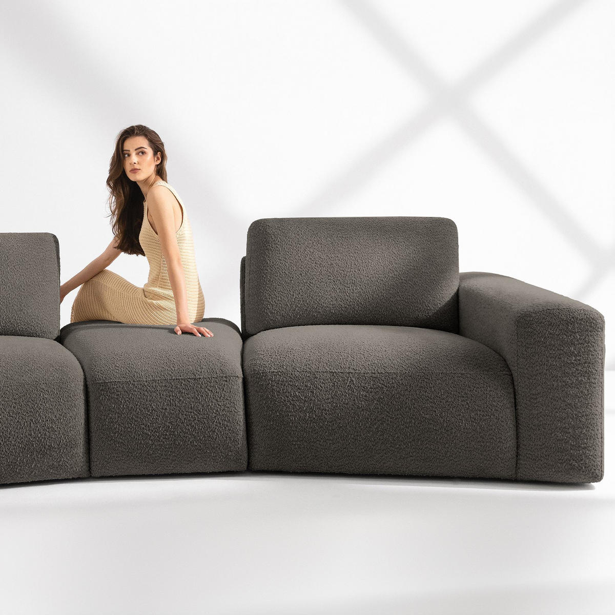 4-SITZER ECKSOFA ZUCCO Boucle links, Dunkelbraun - Dunkelbraun, Textil (350/84/105cm) - KONSIMO®