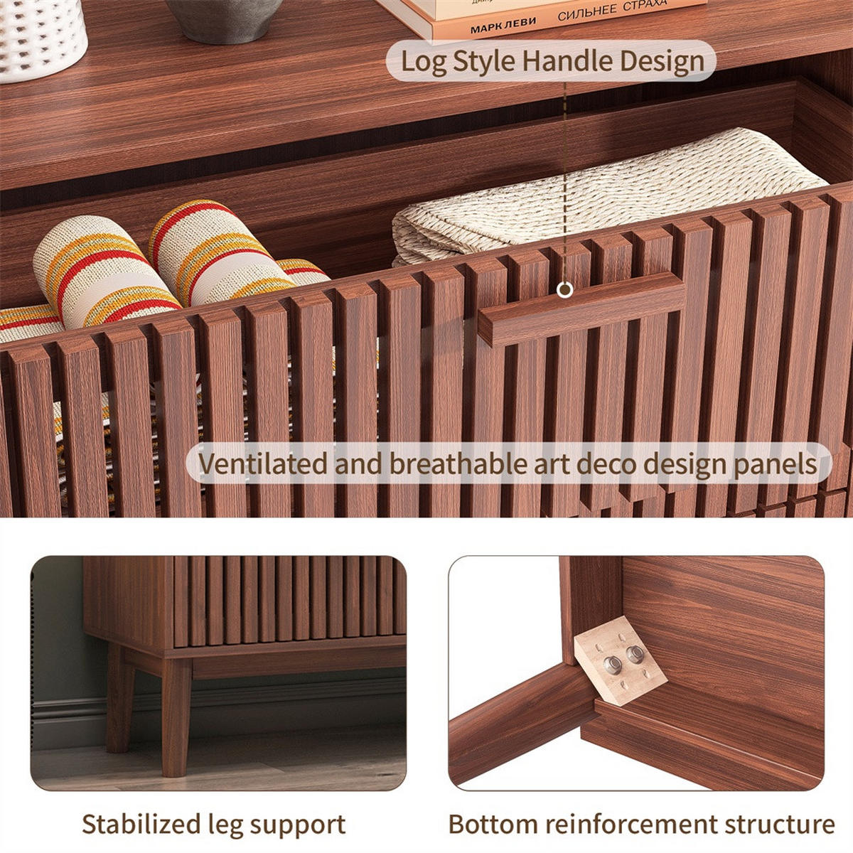 KOMMODE mit 6 Schubladen - gerillte Fronten und konische Beine - für Wohnzimmer und Schlafzimmer - Walnuss-Optik - Walnussfarben, Holzwerkstoff (100/73/34cm) - DELFA