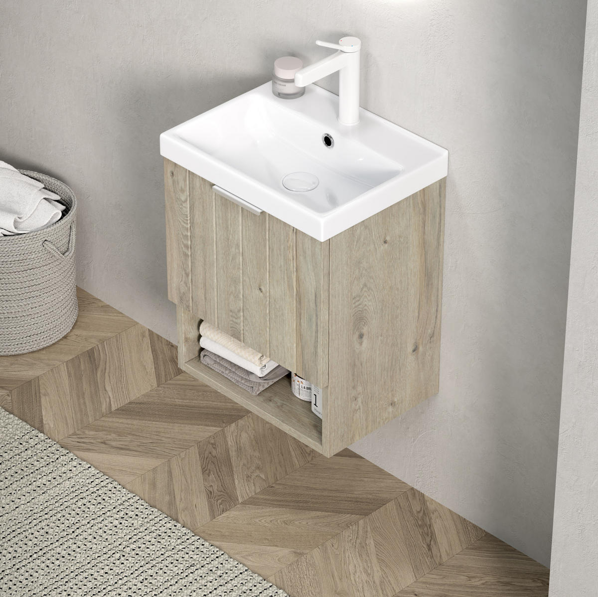 WASCHTISCHKOMBI 42x32x53cm Creme mit glänzendem Keramikbecken - Creme, Keramik (42/53/32cm) - Modfu
