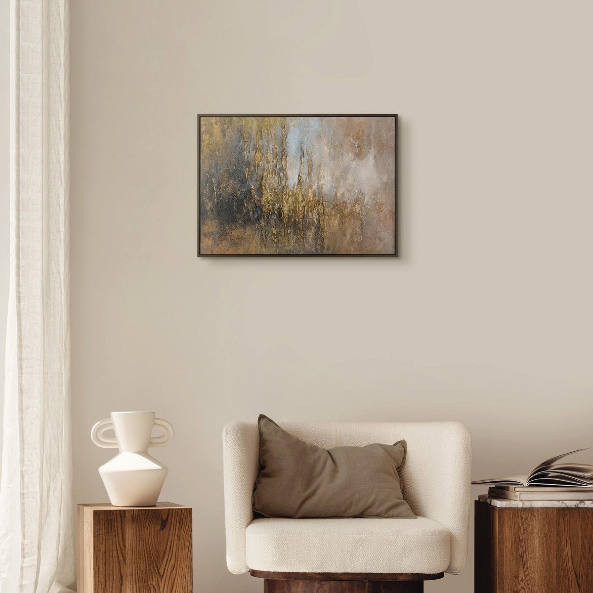 GEMÄLDE Goldene Linien Schattenfugenrahmen Grau 70x50 cm - Grau, Holz (70/50cm) - YS-art gallery
