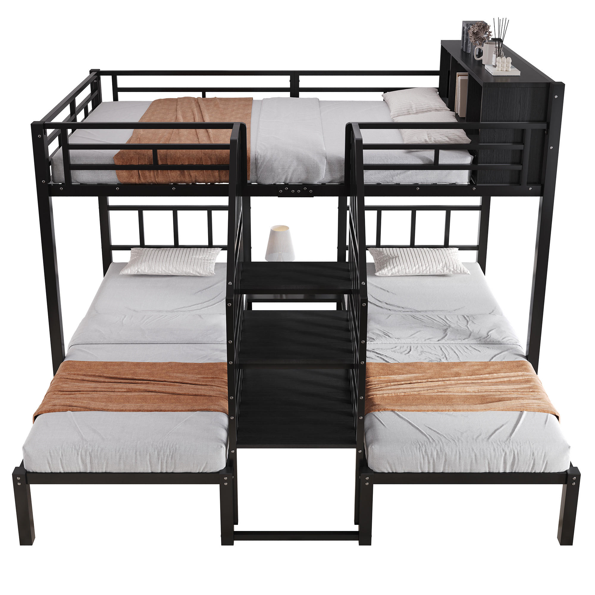 ETAGENBETT 90/200 cm & 140/200 cm in Schwarz mit Treppe, Handläufen und Stauraum - Schwarz, Holzwerkstoff/Metall (140/200cm) - WISHDOR