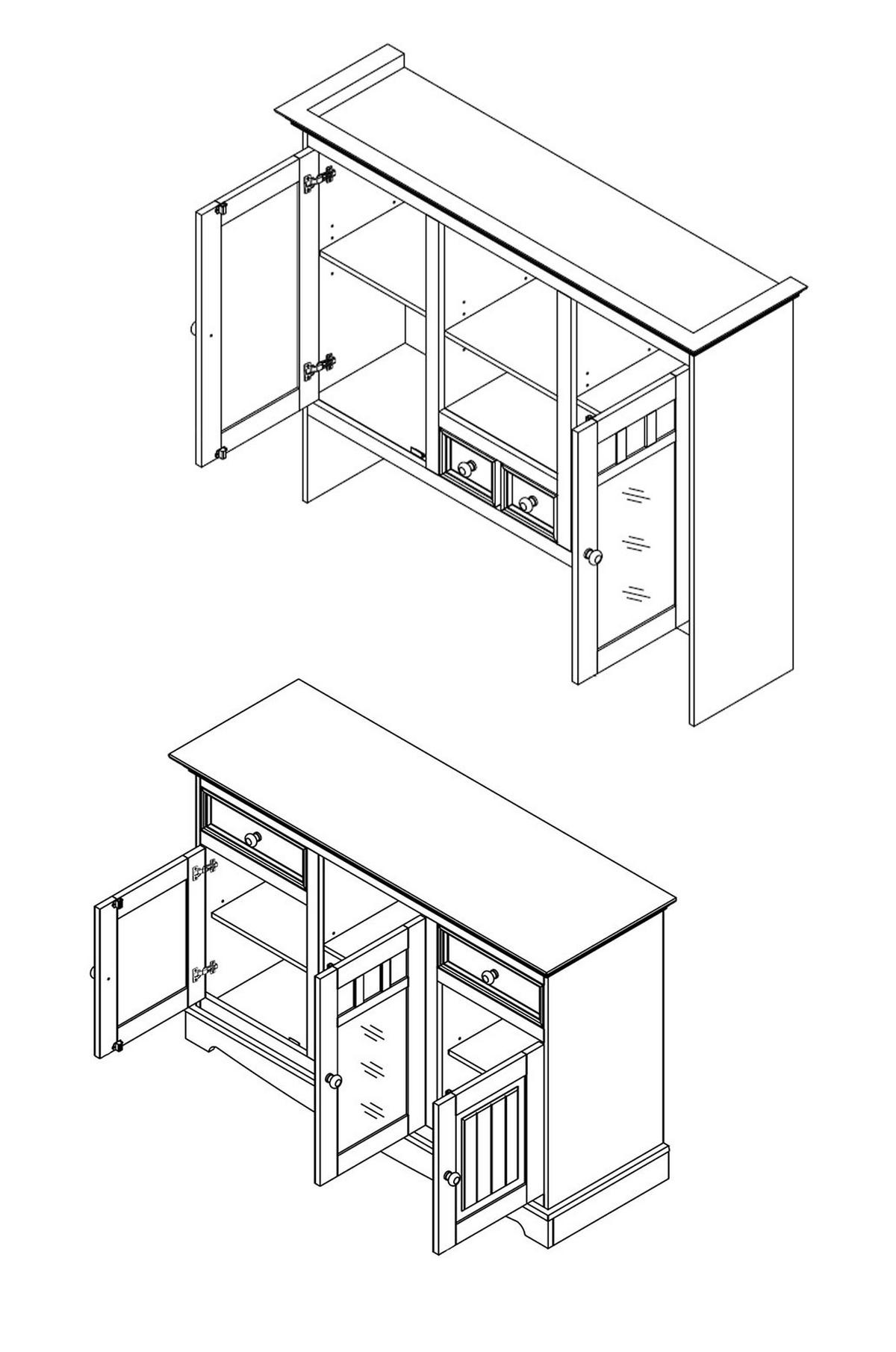 BUFFETSCHRANK Belluno Elegante Kiefer weiß (RAL9010) lackiert 130 / 45 / 190cm - Weiß, Holz/Metall (130/190/45cm) - Feldmann-Wohnen