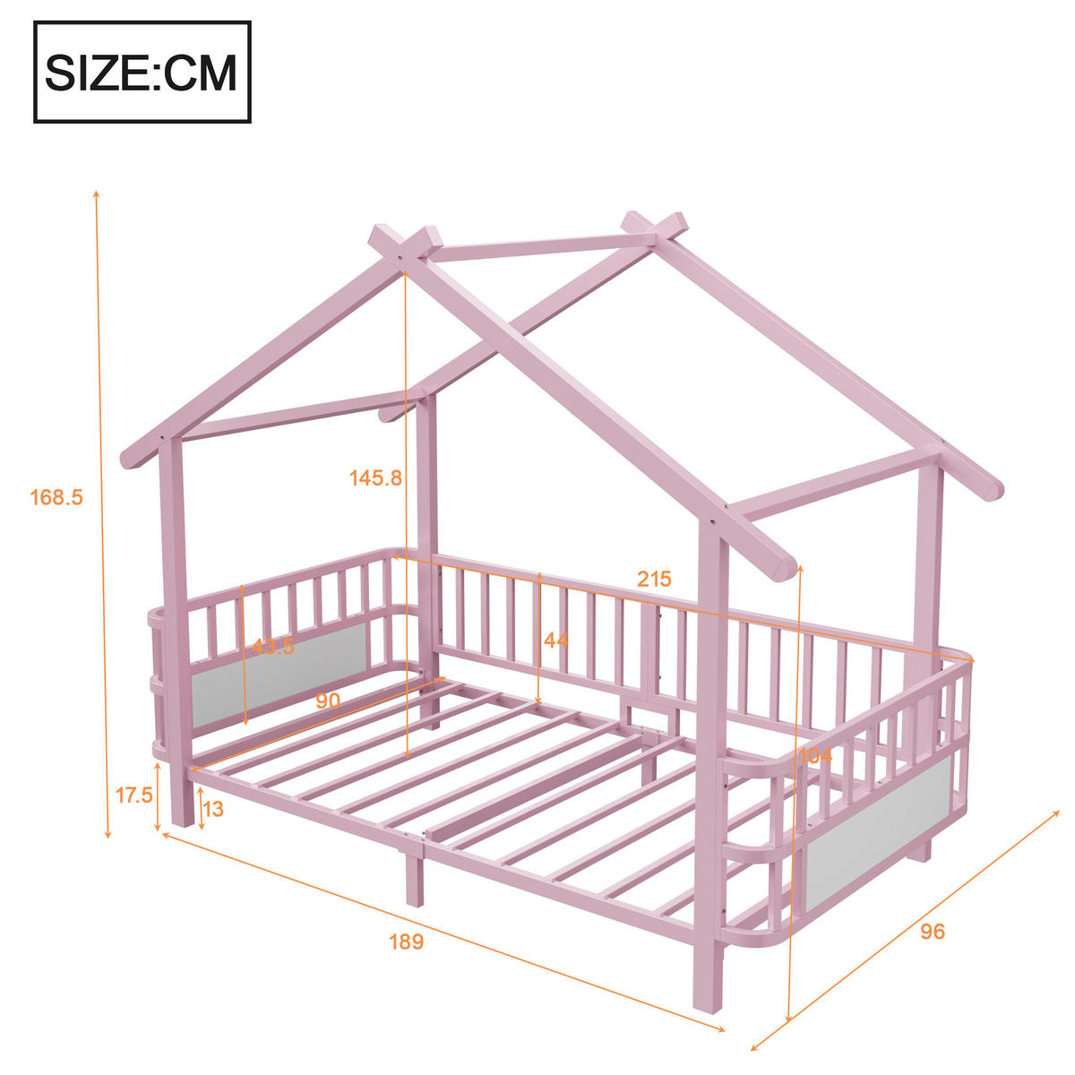 KINDERBETT 90/200 cm in Rosa mit Sicherheitsgitter und Dachdesign aus Metall - Rosa, Metall - STILVORA