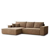 ECKSOFA Maze Hellbraun Chenille-Stoff - Links Seite - Hellbraun/Schwarz, Holz/Holzwerkstoff (185/294cm) - Maison de Reve