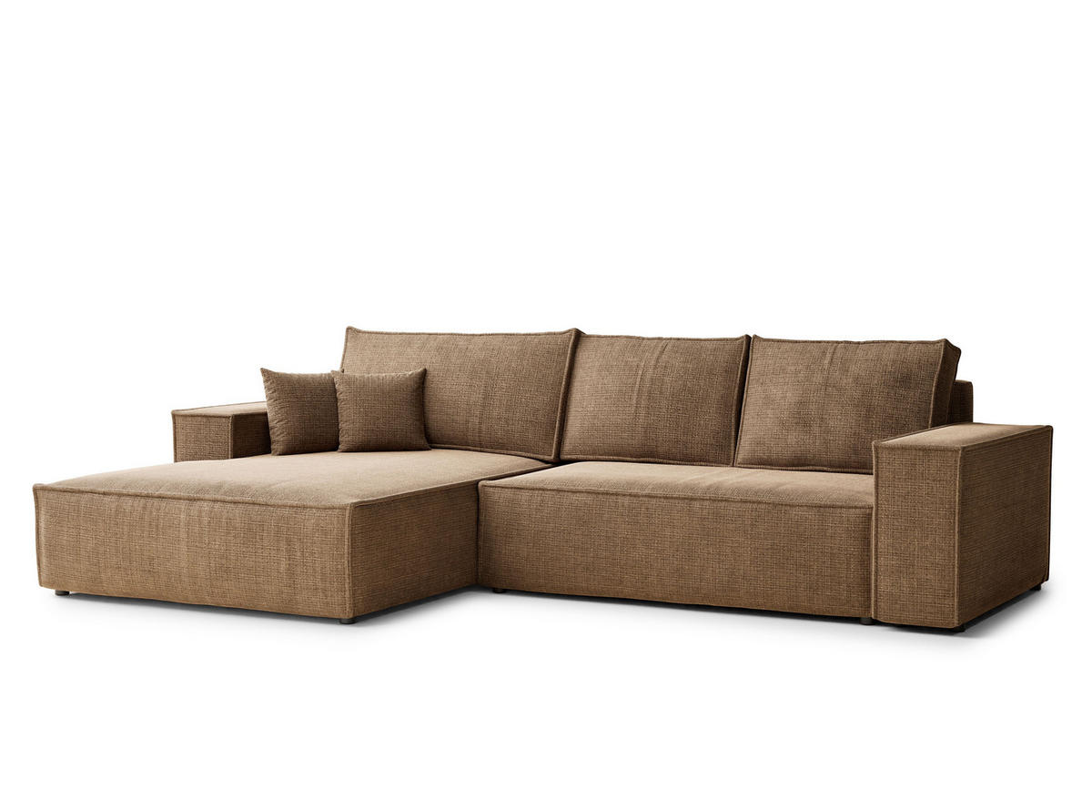 ECKSOFA Maze Hellbraun Chenille-Stoff - Links Seite - Hellbraun/Schwarz, Holz/Holzwerkstoff (185/294cm) - Maison de Reve