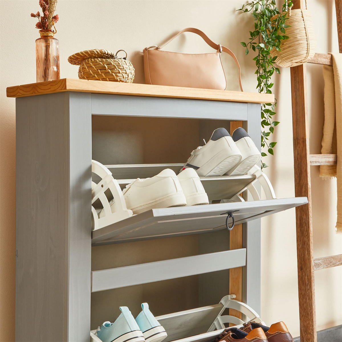 SCHUHKIPPER TEQUILA - Braun/Grau, Holz (73/95/26cm) - IDIMEX