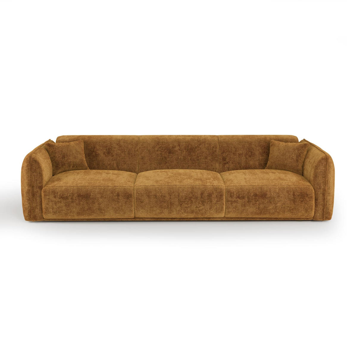SOFA LUSH Gemusterter Samt Senf 235cm - Gelb/Dunkelgelb, Textil (235/80/90cm) - Premium Interiors