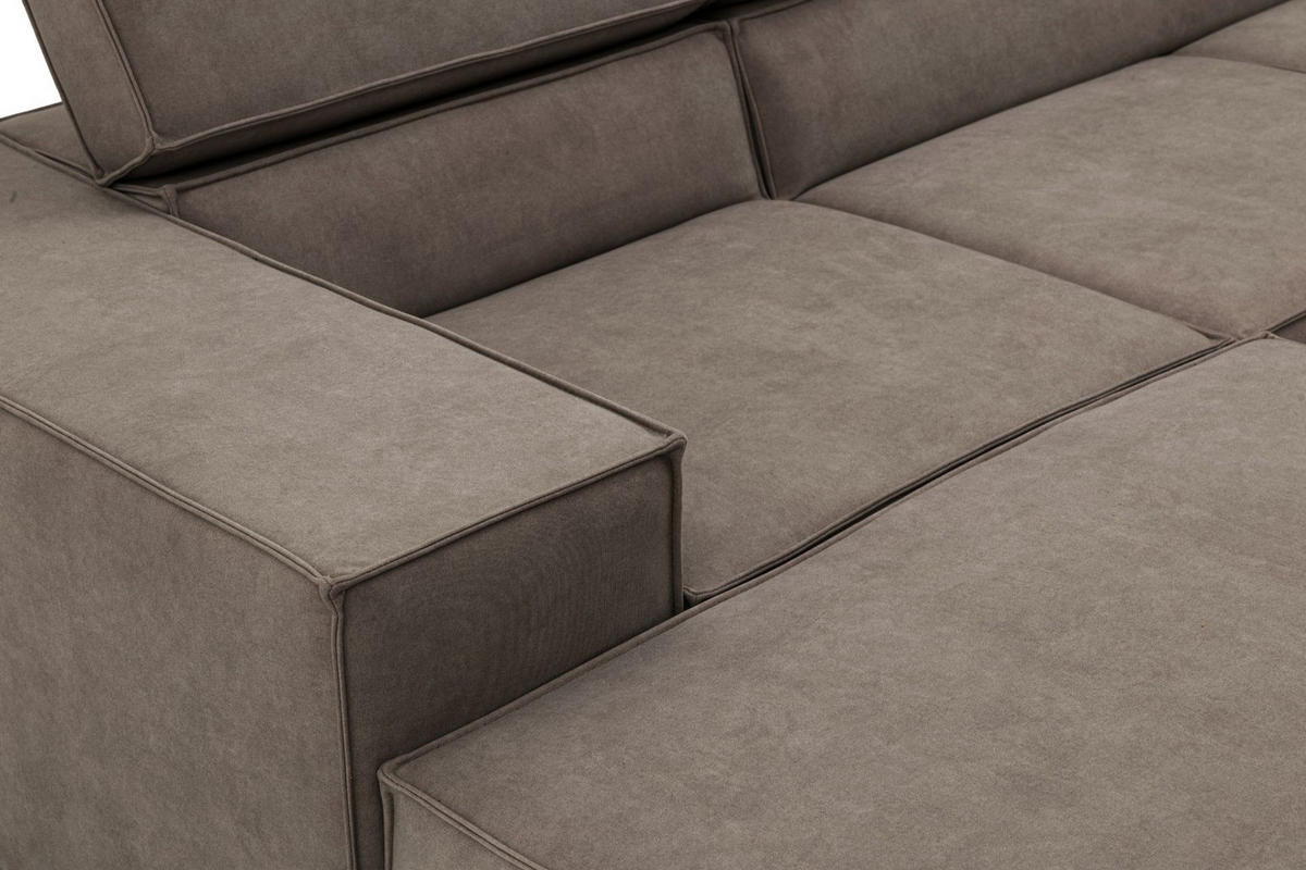 ECKSOFA PURE U Rechts mit Schlaffunktion 127x270 Velours Beige - Beige/Schwarz, Holz/Textil (204/340cm) - Muffo