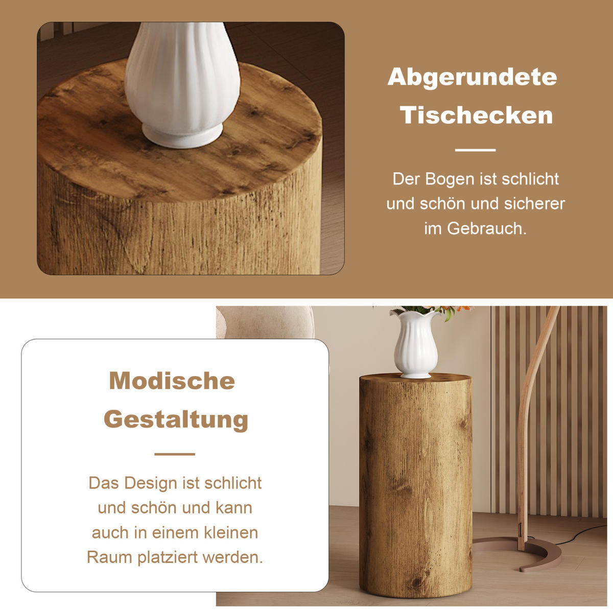 BEISTELLTISCH 30/55 cm, rund, aus MDF mit Holzoptik und montagefrei, Holzfarben - Naturfarben, Holzwerkstoff (30/30/55cm) - Modfu