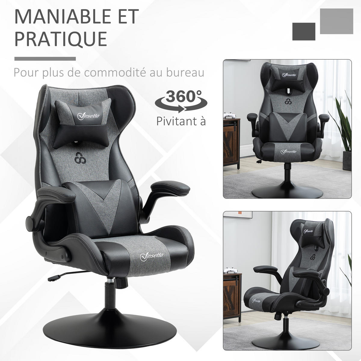 GAMINGSTUHL DE-11676 ergonomisch höhenverstellbar 360° Grau/Schwarz - Schwarz, Metall (73/118/69cm) - ComfortXL