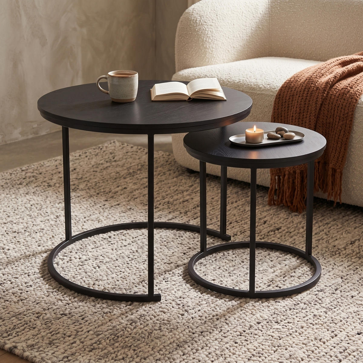 COUCHTISCH 2er-Set rund Schwarz - Schwarz, Metall (60/60/50cm) - SCENA LIVING