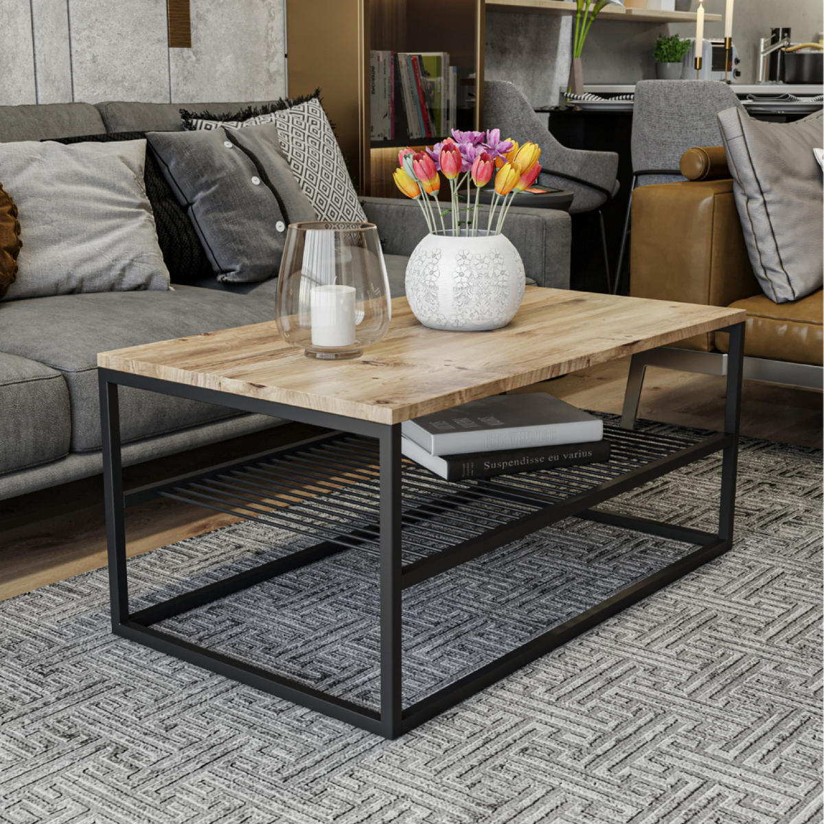 COUCHTISCH Factory Braun - Braun, Metall (55/95/42cm) - Concept Usine