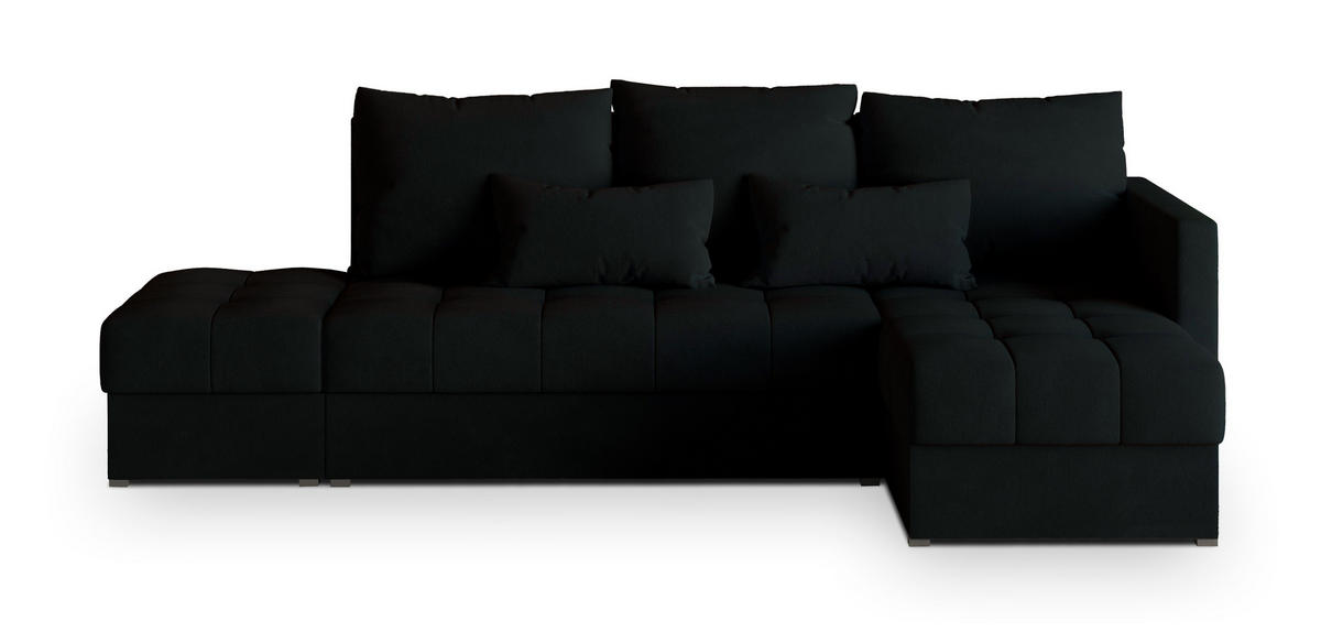 ECKSOFA LUMARI R-S Schwarz Plüsch-Stoff mit Schlaffunktion - Schwarz, Holz (262/143cm) - MASSENO