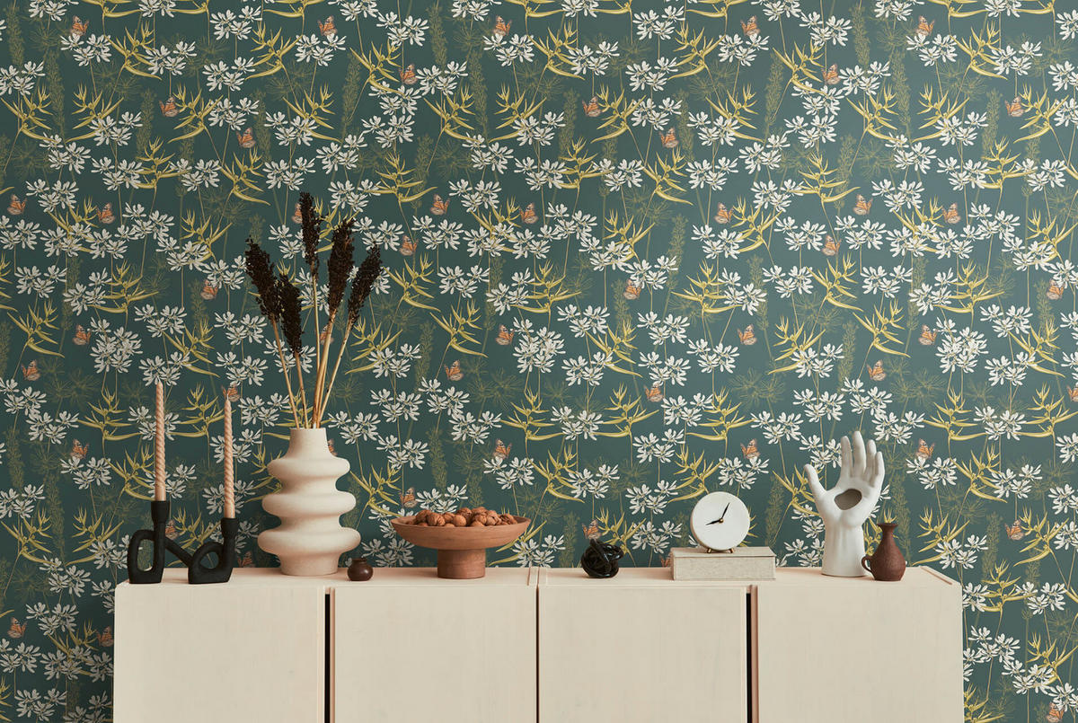 VLIESTAPETE Bunt 53/1005 cm - Petrol, Textil (53/1cm) - KUNSTLOFT