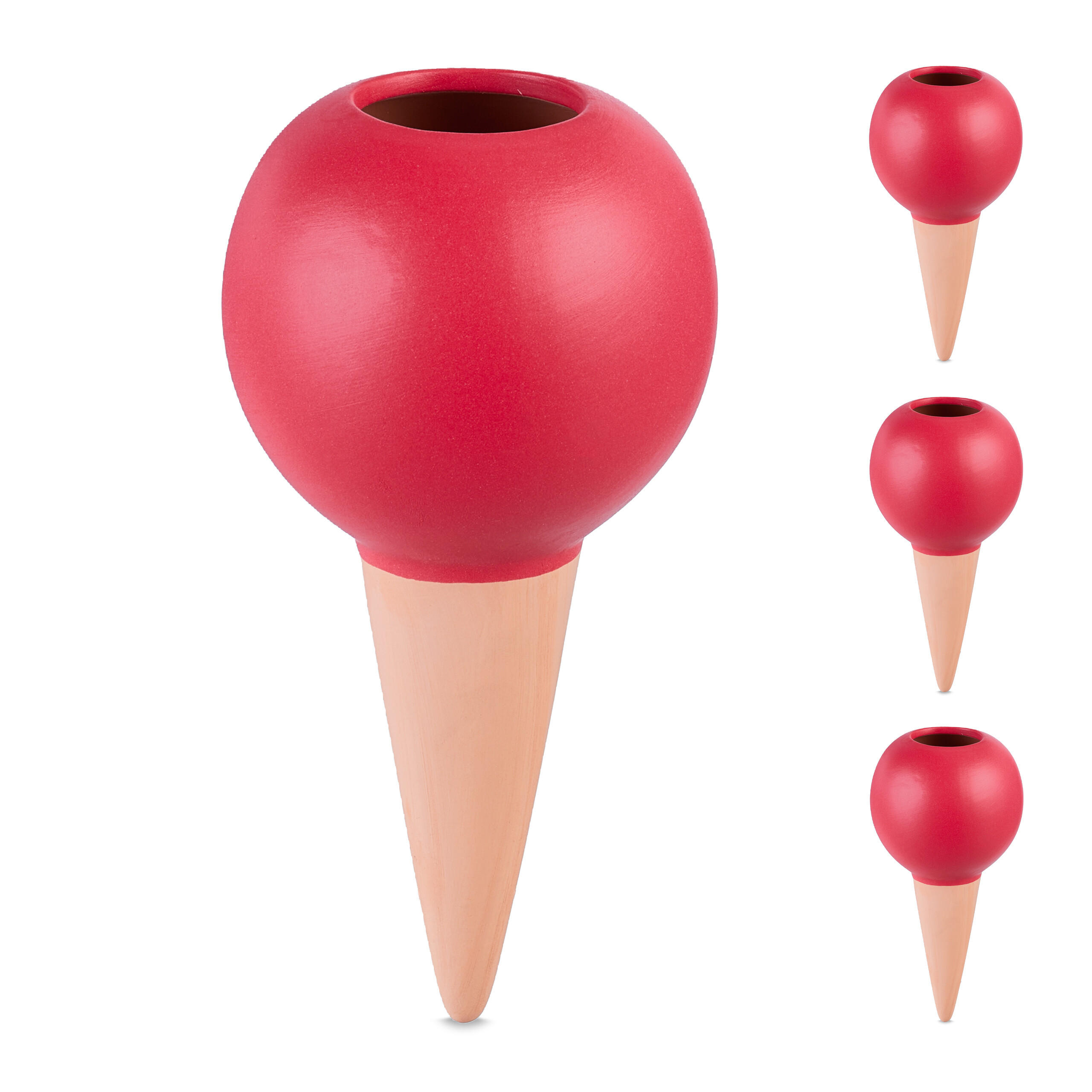4XTONKEGEL - Hellbraun/Rot, Keramik (9/18/9cm) - Relaxdays