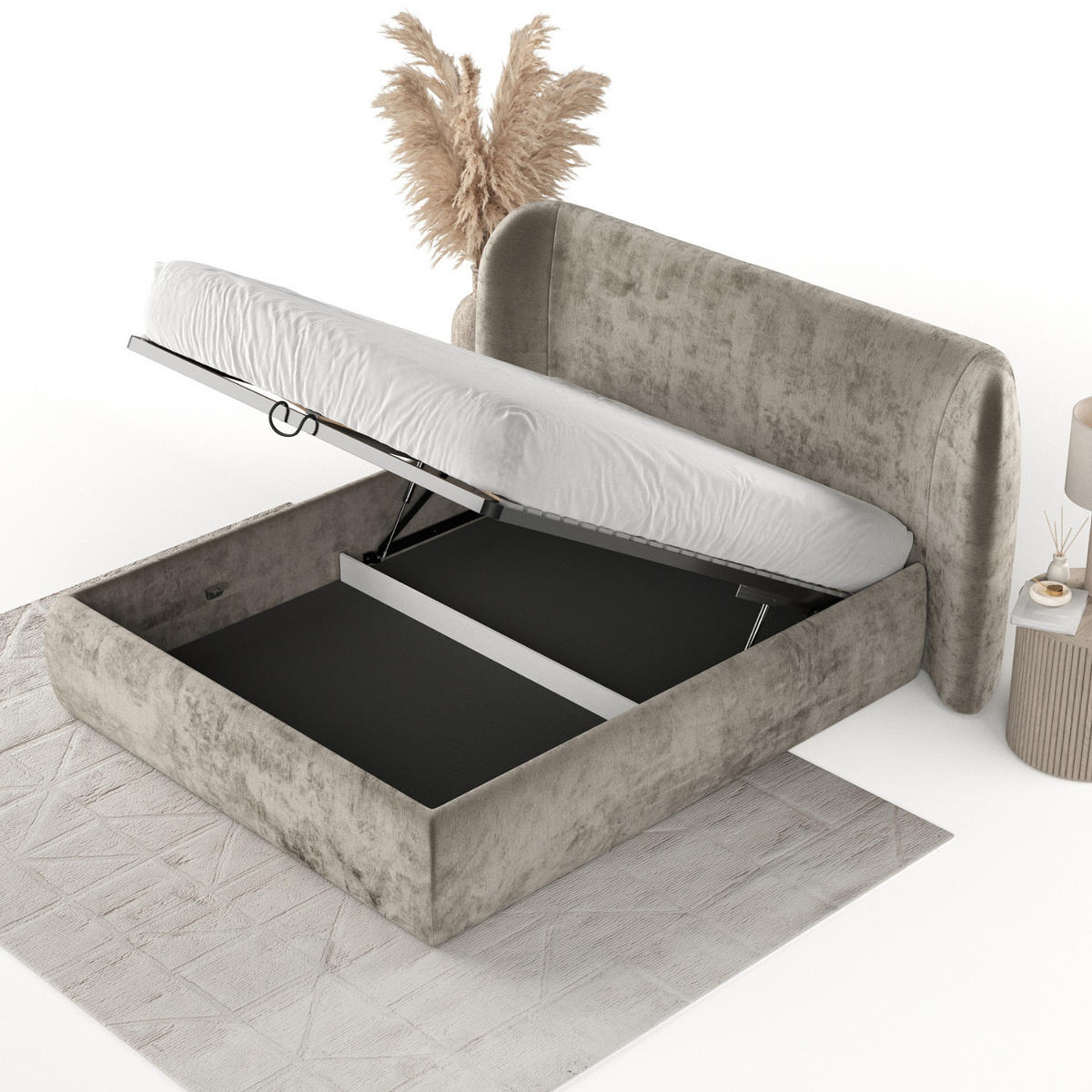 POLSTERBETT Bellano mit Stauraum 140/200 cm Beige im Lotta Stoff - Beige/Schwarz, Holz/Holzwerkstoff (140/200cm) - AltaBeds
