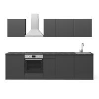 KÜCHENZEILE R-Line, Anthrazit/Anthrazit, 280 cm Arbeitsplatte Satin - Anthrazit, Holzwerkstoff (280/206.8/60cm) - Vicco
