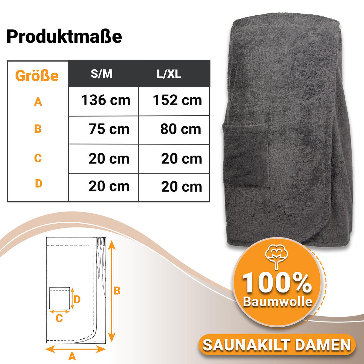 BADEMANTEL, S/M, 100% Baumwolle, Grau - Anthrazit, Textil (S/Mcm) - Zollner
