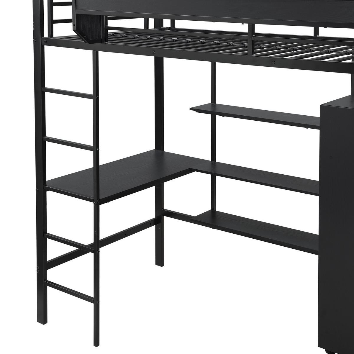 ETAGENBETT 90/200 cm in Schwarz mit Tisch, Kleiderschrank und Regal - Schwarz, Holzwerkstoff/Metall (90/200cm) - CHICFURN