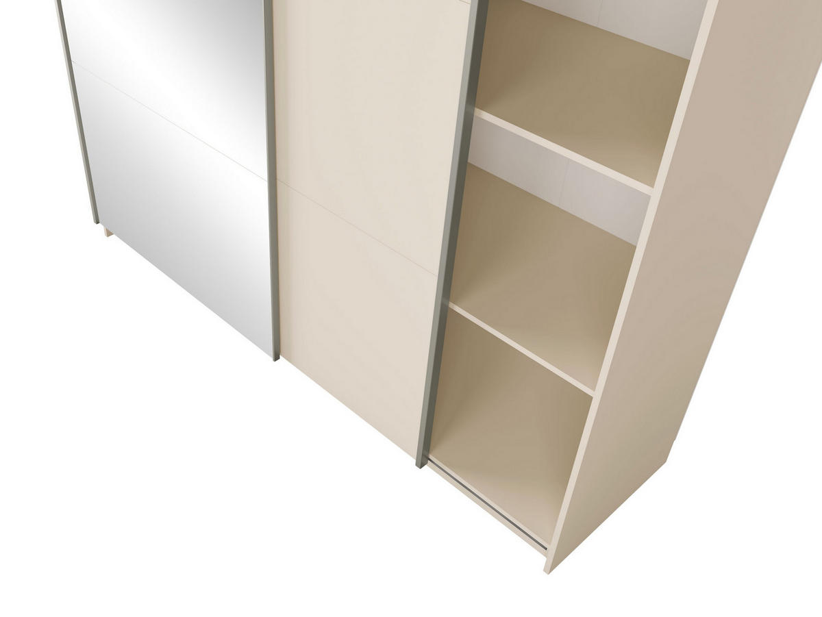 SCHWEBETÜRENSCHRANK BELDEN 150,6/207/55,3cm 2-türig mit Spiegel Sandbeige - Sandfarben, Holzwerkstoff (150.6/207/55.3cm) - MASSENO