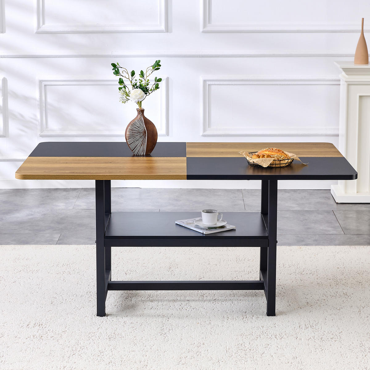 ESSTISCH 160/90/76 cm Braun Schwarz mit Ablage aus MDF und Metall - Schwarz, Holzwerkstoff (160/90/76cm) - OKWISH