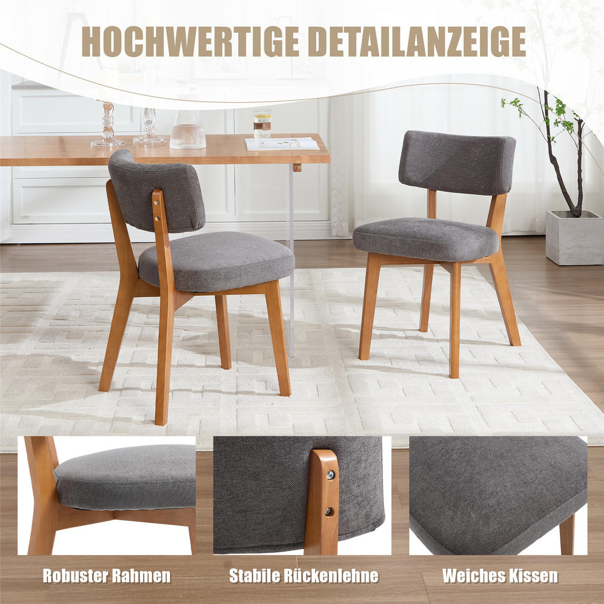 ESSZIMMERSTUHL 2er Set Stoffstuhl mit Holzgestell grau - Grau, Holz (47/77/54.5cm) - Kaket